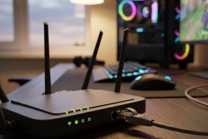 Игровой компьютер с кабельным подключением к роутеру